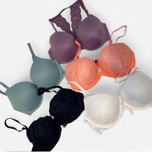 Bundle Deal* s Lace and Smooth Bra Set - Black, Cream, Orange, Purple, Green
